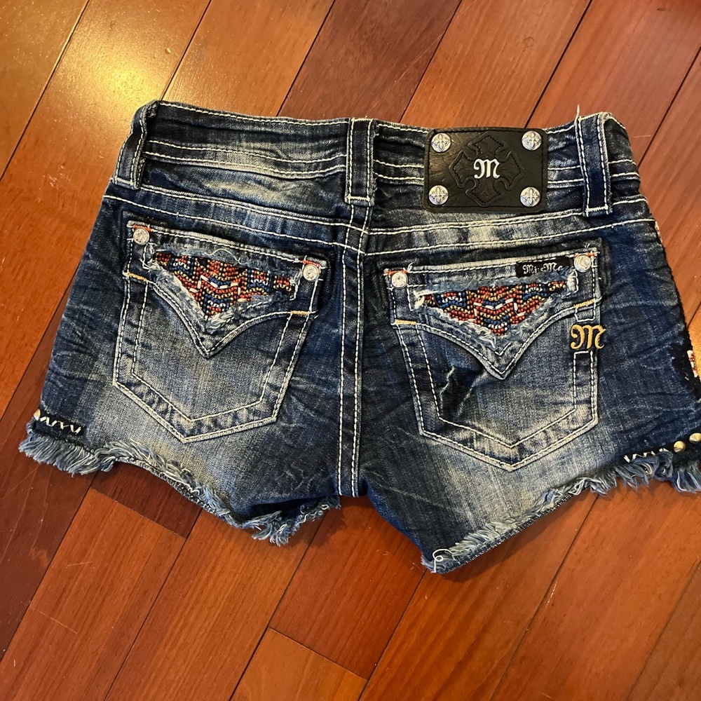 Miss Me Blue Jean Shorts with Distressed Details - Picture 2 of 6